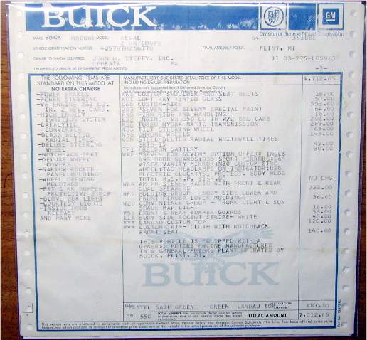 1977 Regal Window sticker